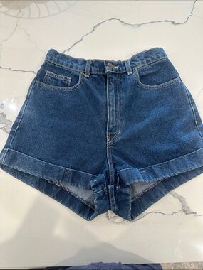 American Apparel High Waist Denim Shorts - Dark Blue